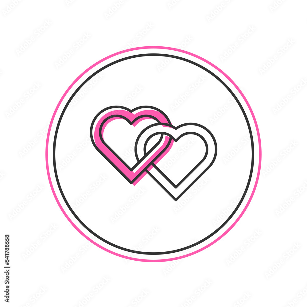 Filled outline Two Linked Hearts icon isolated on white background. Romantic symbol linked, join, passion and wedding. Valentine day. Vector Filled outline Two Linked Hearts icon isolated on white background. Romantic symbol linked, join, passion and wedding. Valentine day. Vector