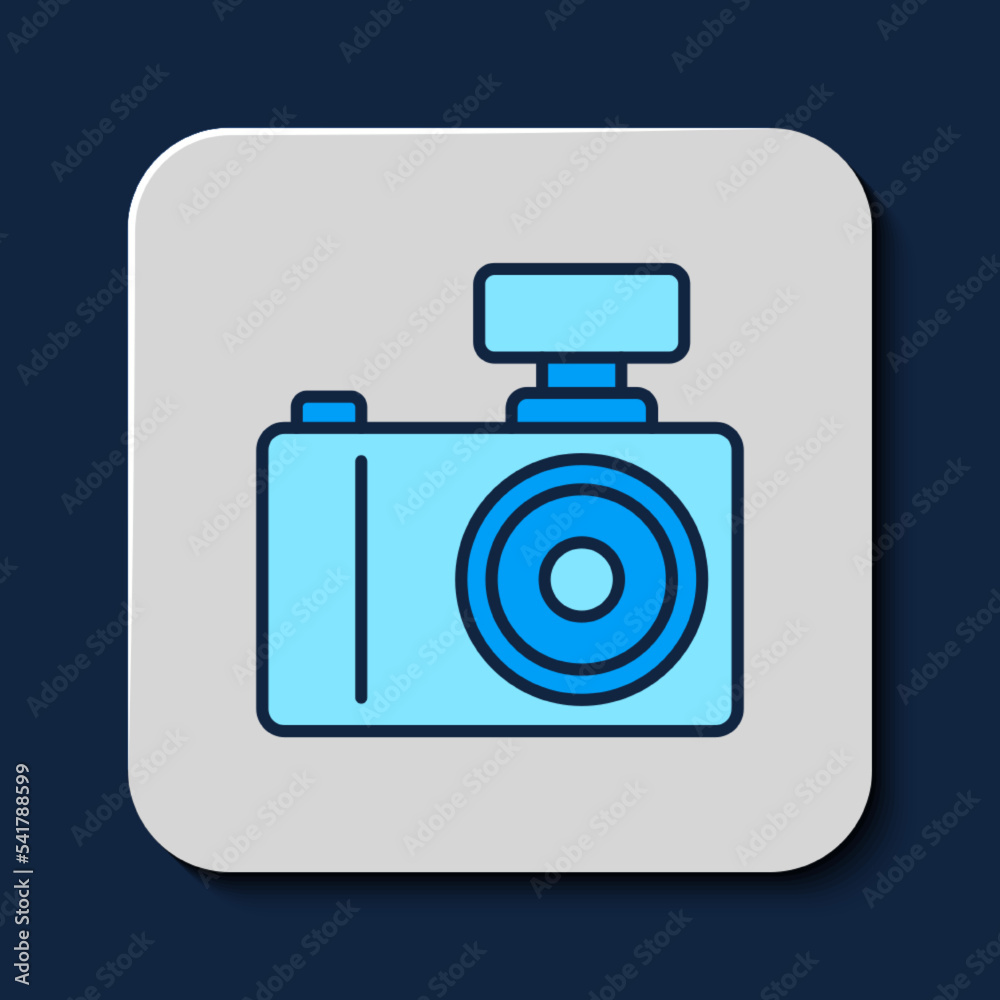 Filled outline Photo camera icon isolated on blue background. Foto camera. Digital photography. Vector Filled outline Photo camera icon isolated on blue background. Foto camera. Digital photography. Vector