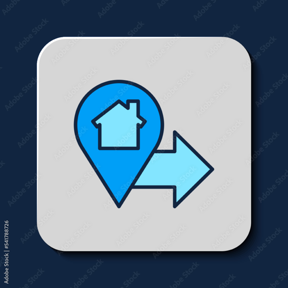 Filled outline Map pointer with house icon isolated on blue background. Home location marker symbol. Vector Filled outline Map pointer with house icon isolated on blue background. Home location marker symbol. Vector