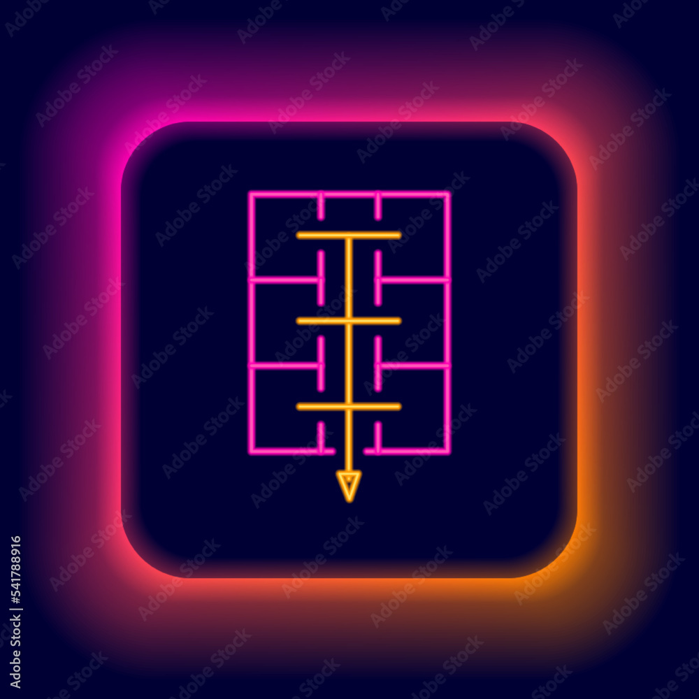 Glowing neon line Evacuation plan icon isolated on black background. Fire escape plan. Colorful outline concept. Vector Glowing neon line Evacuation plan icon isolated on black background. Fire escape plan. Colorful outline concept. Vector