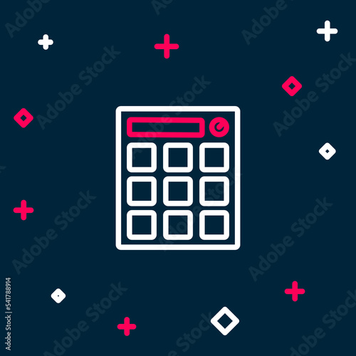 Line Drum machine music producer equipment icon isolated on blue background. Colorful outline concept. Vector