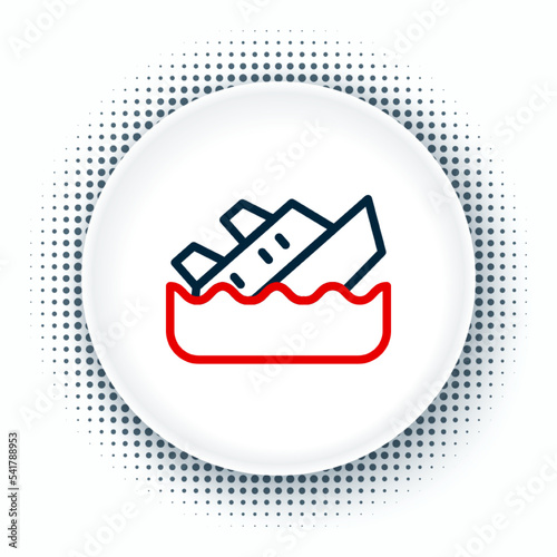 Line Sinking cruise ship icon isolated on white background. Travel tourism nautical transport. Voyage passenger ship, cruise liner. Colorful outline concept. Vector