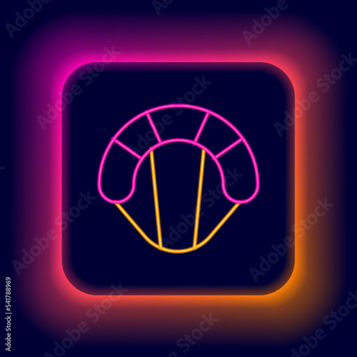 Glowing neon line Parachute icon isolated on black background. Extreme sport. Sport equipment. Colorful outline concept. Vector