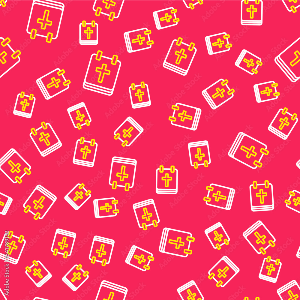 Line Calendar with Easter icon isolated seamless pattern on red background. Spring Christian Holiday symbol. Vector Line Calendar with Easter icon isolated seamless pattern on red background. Spring Christian Holiday symbol. Vector