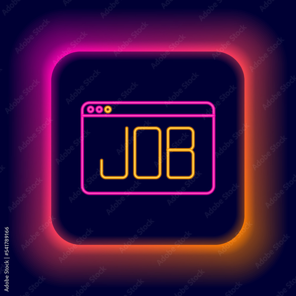 Glowing neon line Search job icon isolated on black background. Recruitment or selection concept. Human resource and recruitment for business. Colorful outline concept. Vector Glowing neon line Search job icon isolated on black background. Recruitment or selection concept. Human resource and recruitment for business. Colorful outline concept. Vector
