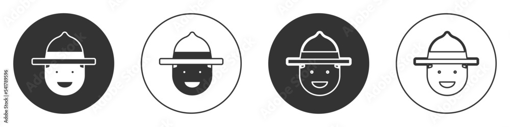 Black Canadian ranger hat uniform icon isolated on white background. Circle button. Vector