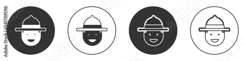 Black Canadian ranger hat uniform icon isolated on white background. Circle button. Vector