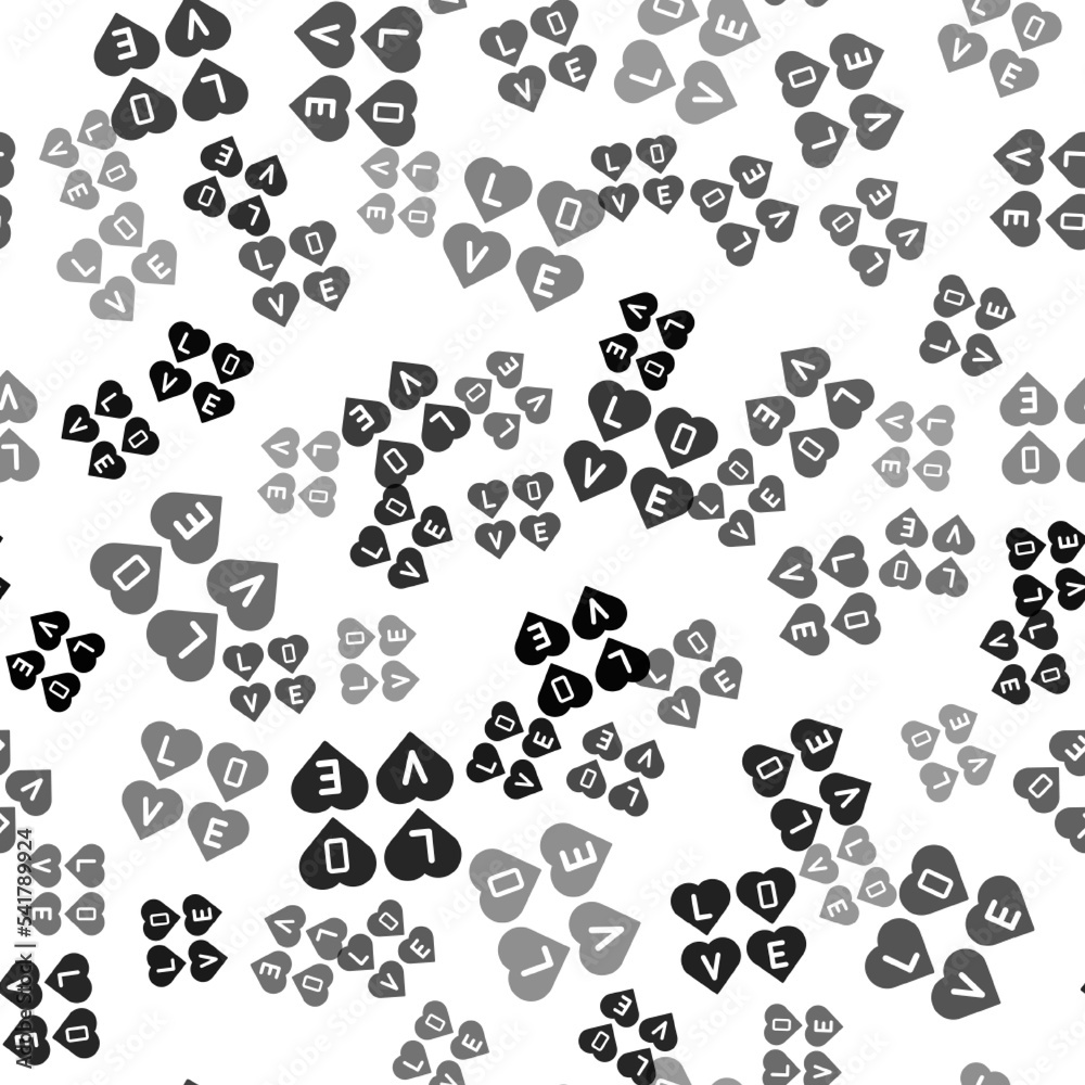 Fototapeta premium Black Love text icon isolated seamless pattern on white background. Valentines day greeting card template. Vector