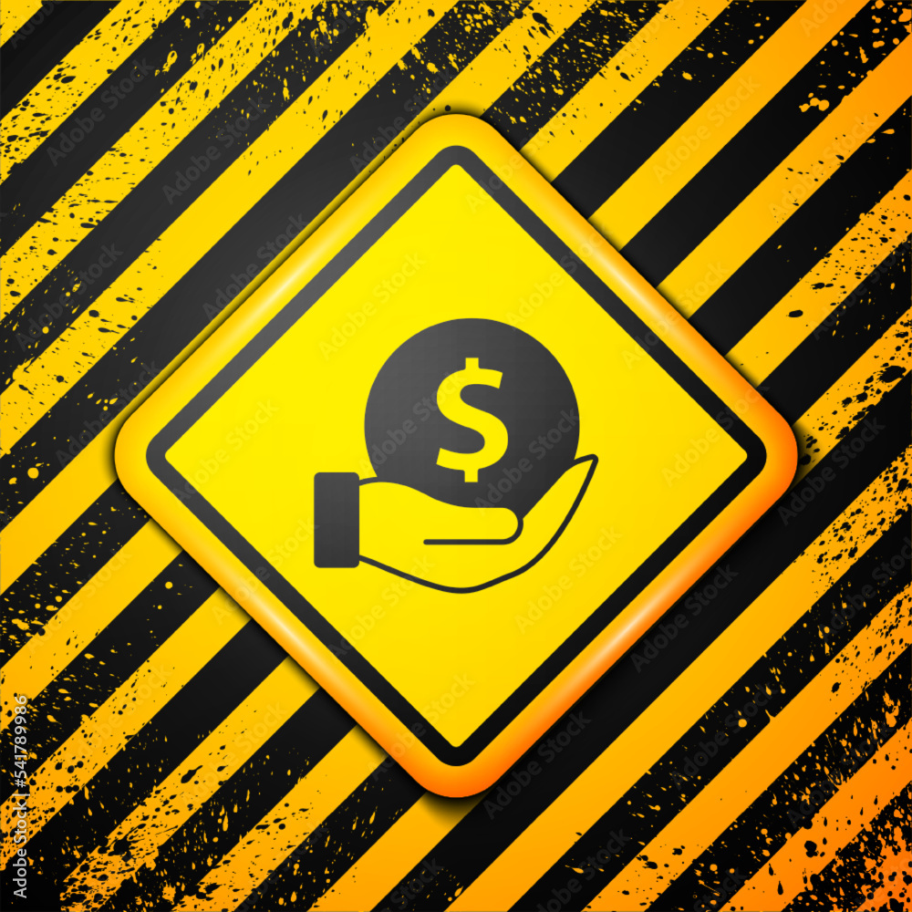 Black Money with shield icon isolated on yellow background. Insurance concept. Security, safety, protection, protect concept. Warning sign. Vector Black Money with shield icon isolated on yellow background. Insurance concept. Security, safety, protection, protect concept. Warning sign. Vector