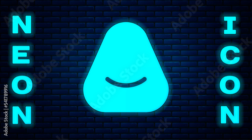 Glowing neon Pouf icon isolated on brick wall background. Soft chair. Bag for the seat. Comfortable furniture armchair. Vector