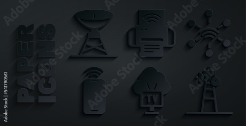 Set Smart Tv, Network, Mobile with wi-fi wireless, Satellite dish, printer system and icon. Vector