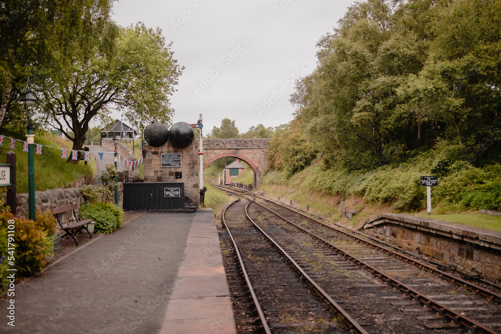 Durham UK: 7th June 2022: Tanfield Railway Station during the Queens Jubilee (No people)