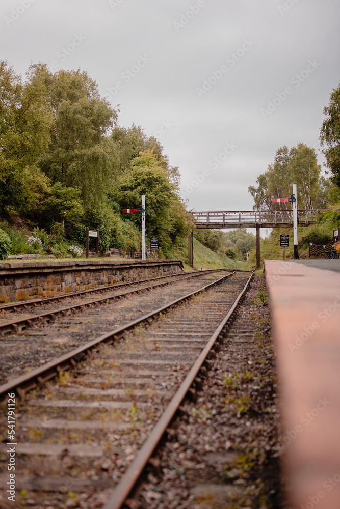 Fototapeta premium Durham UK: 7th June 2022: Tanfield Railway Station during the Queens Jubilee (No people)