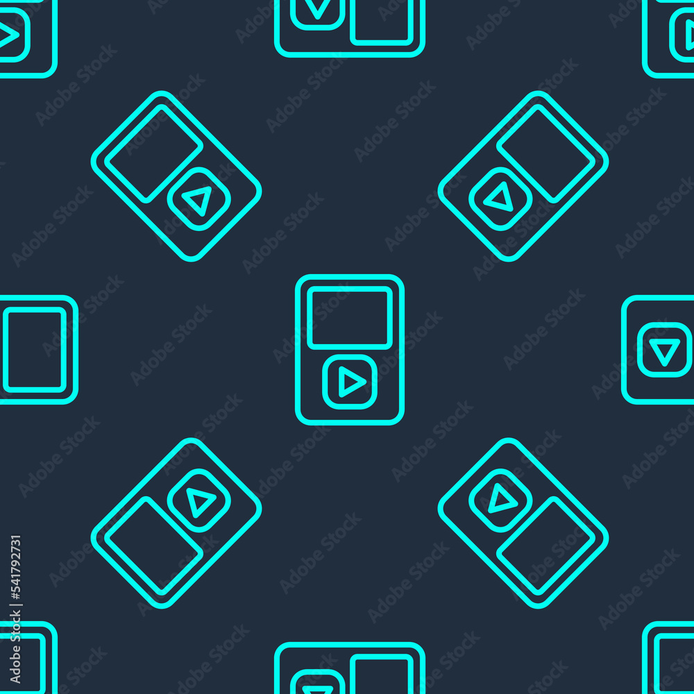 Green line Music player icon isolated seamless pattern on blue background. Portable music device. Vector Green line Music player icon isolated seamless pattern on blue background. Portable music device. Vector