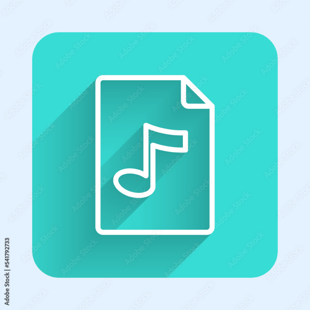 White line MP3 file document. Download mp3 button icon isolated with long shadow background. Mp3 music format sign. MP3 file symbol. Green square button. Vector White line MP3 file document. Download mp3 button icon isolated with long shadow background. Mp3 music format sign. MP3 file symbol. Green square button. Vector