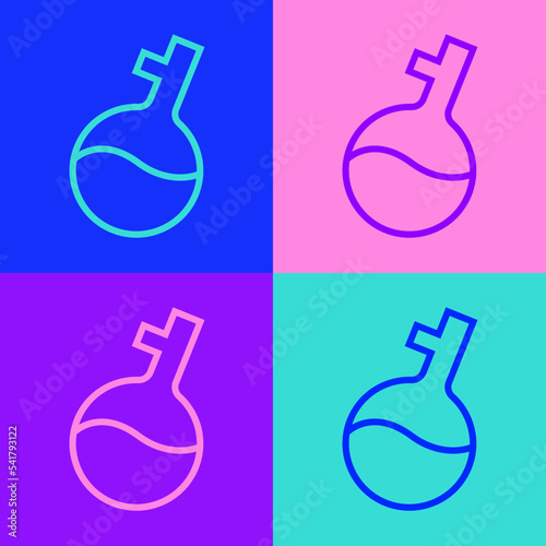 Pop art line Test tube and flask chemical laboratory test icon isolated on color background. Laboratory glassware sign. Vector