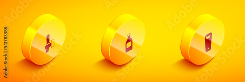 Set Isometric Beer tap, bottle and Bottle opener icon. Vector