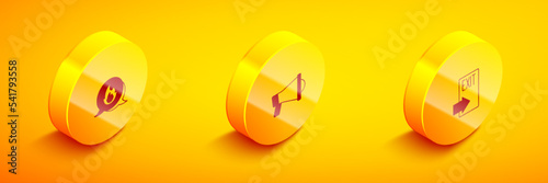 Set Isometric Emergency call, Megaphone and Fire exit icon. Vector
