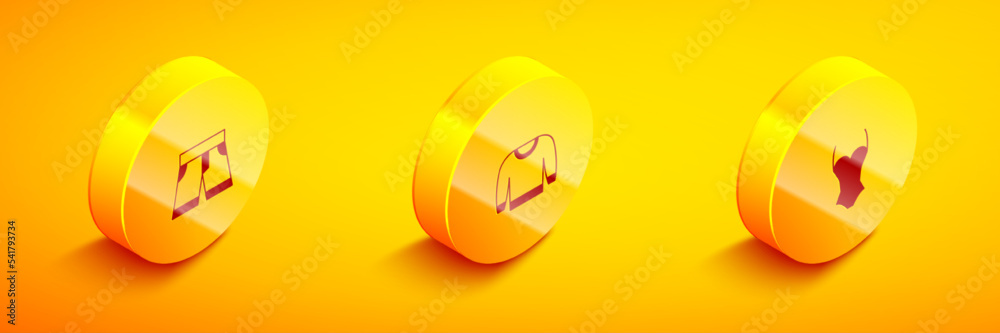Set Isometric Short or pants, Sweater and Swimsuit icon. Vector Set Isometric Short or pants, Sweater and Swimsuit icon. Vector