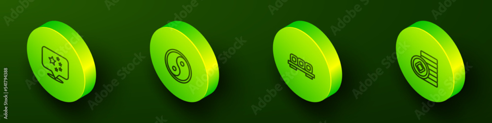 Set Isometric line China flag, Yin Yang, Sushi on cutting board and Chinese Yuan currency icon. Vector Set Isometric line China flag, Yin Yang, Sushi on cutting board and Chinese Yuan currency icon. Vector