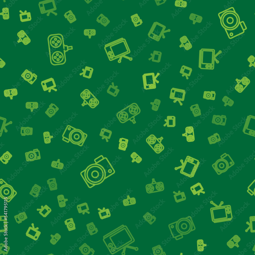 Set line Gamepad, Photo camera and Retro tv on seamless pattern. Vector Set line Gamepad, Photo camera and Retro tv on seamless pattern. Vector