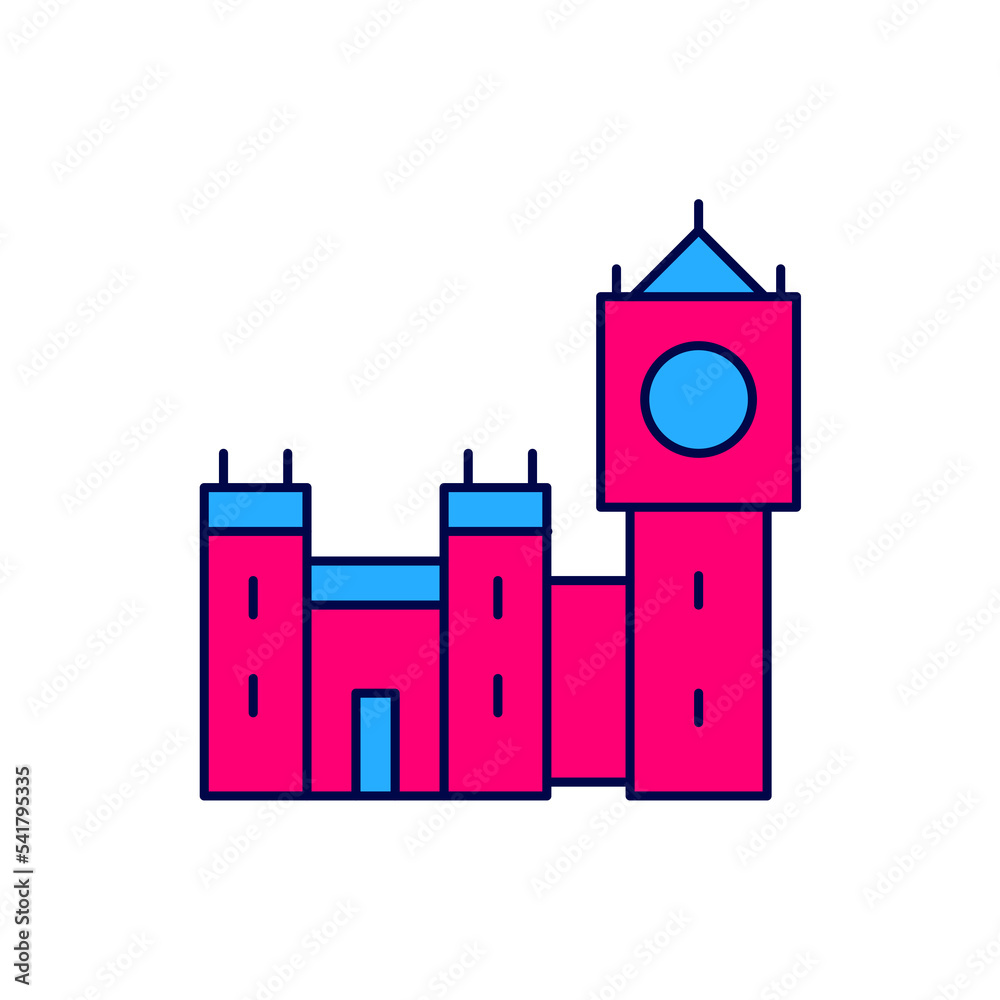 Filled outline Big Ben tower icon isolated on white background. Symbol of London and United Kingdom. Vector