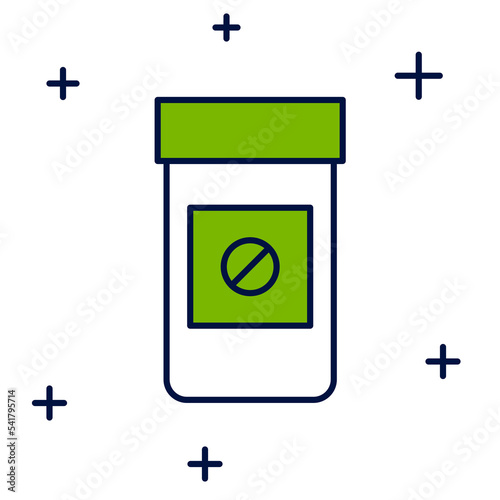Filled outline Sports doping, anabolic drugs icon isolated on white background. Anabolic steroids tablet. Pills in jar. Vector
