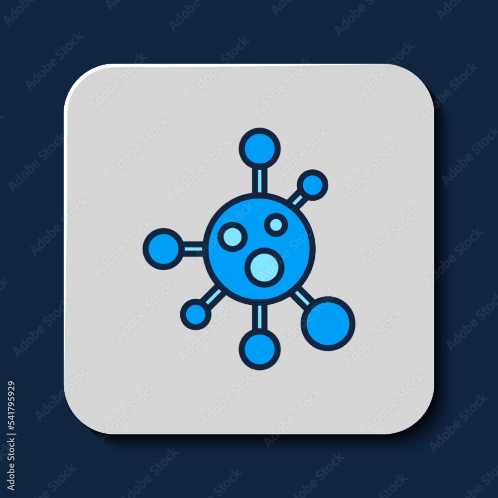 Filled outline Molecule icon isolated on blue background. Structure of molecules in chemistry, science teachers innovative educational poster. Vector Filled outline Molecule icon isolated on blue background. Structure of molecules in chemistry, science teachers innovative educational poster. Vector