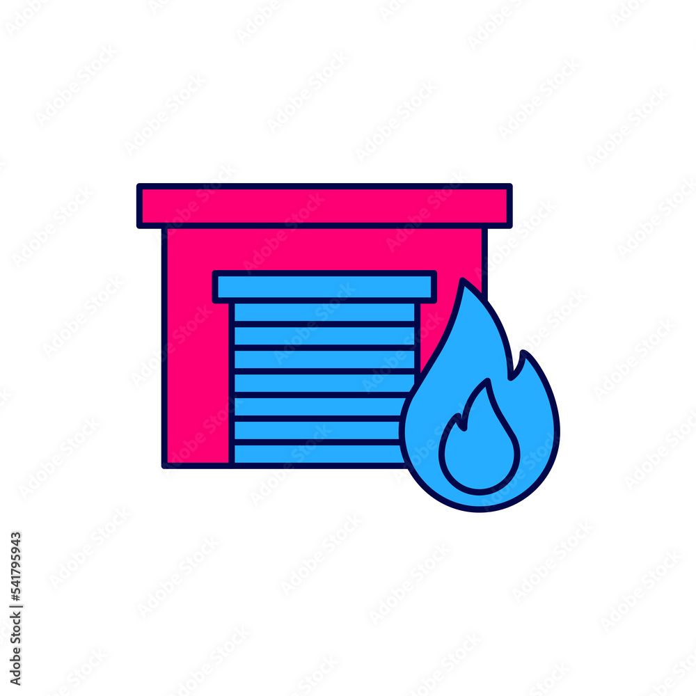 Filled outline Fire in burning garage icon isolated on white background. Vector Filled outline Fire in burning garage icon isolated on white background. Vector