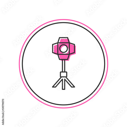 Filled outline Studio light bulb in softbox icon isolated on white background. Shadow reflection design. Vector