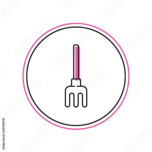 Filled outline Garden rake icon isolated on white background. Tool for horticulture, agriculture, farming. Ground cultivator. Vector