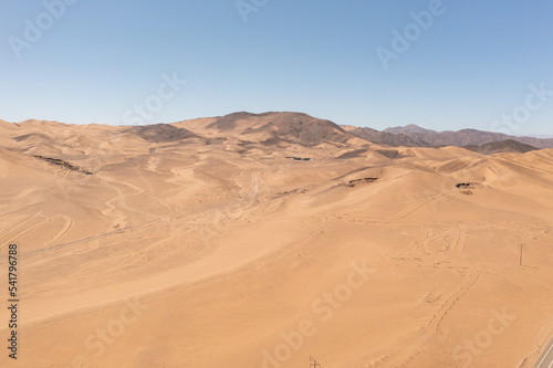 Aerial view of mountains and hills in the arid desert of Atacama, near the city of Copiapó, Chile