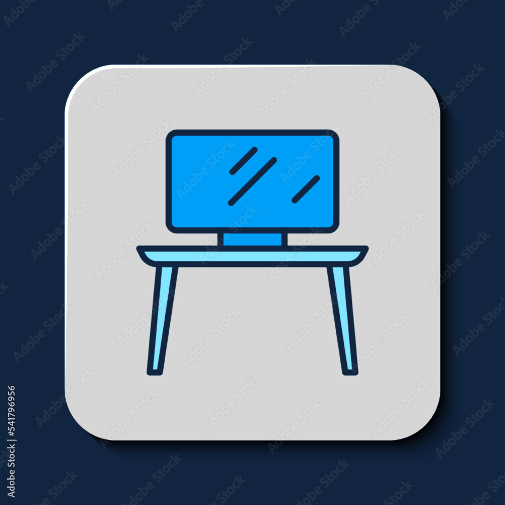 Filled outline TV table stand icon isolated on blue background. Vector Filled outline TV table stand icon isolated on blue background. Vector