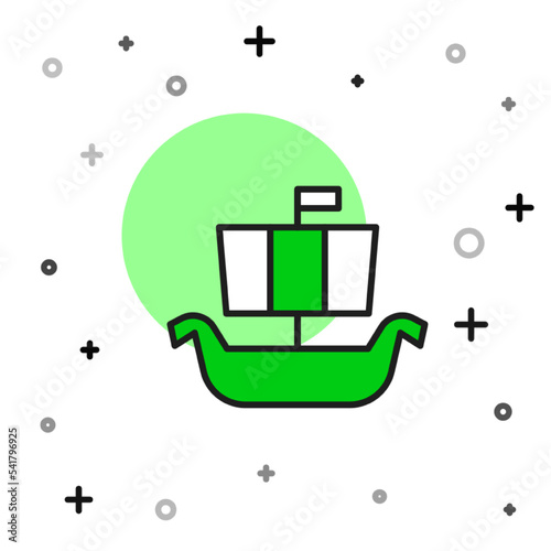 Filled outline Ancient viking scandinavian drakkar icon isolated on white background. Viking transport ship. Vector