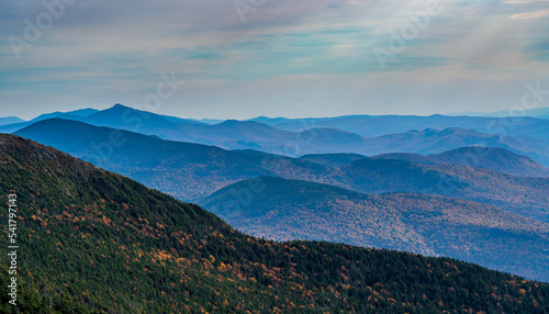 Receding summits of the Green Mountains to Camels Hump in the distance from Mount Mansfield