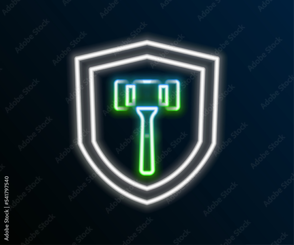 Glowing neon line Auction hammer icon isolated on black background. Gavel - hammer of judge or auctioneer. Bidding process, deal done. Auction bidding. Colorful outline concept. Vector Glowing neon line Auction hammer icon isolated on black background. Gavel - hammer of judge or auctioneer. Bidding process, deal done. Auction bidding. Colorful outline concept. Vector