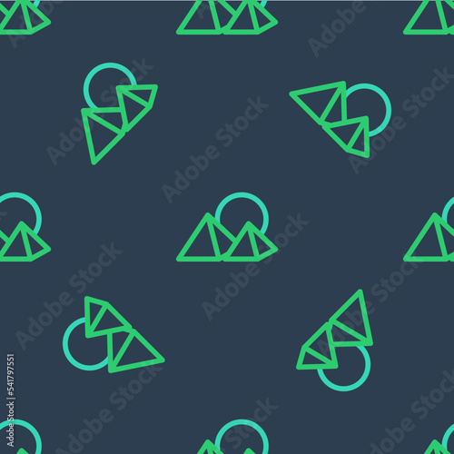 Line Egypt pyramids icon isolated seamless pattern on blue background. Symbol of ancient Egypt. Vector