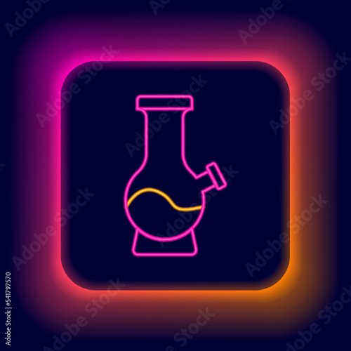 Glowing neon line Glass bong for smoking marijuana or cannabis icon isolated on black background. Colorful outline concept. Vector