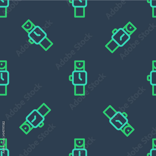 Line Wrist watch icon isolated seamless pattern on blue background. Wristwatch icon. Vector