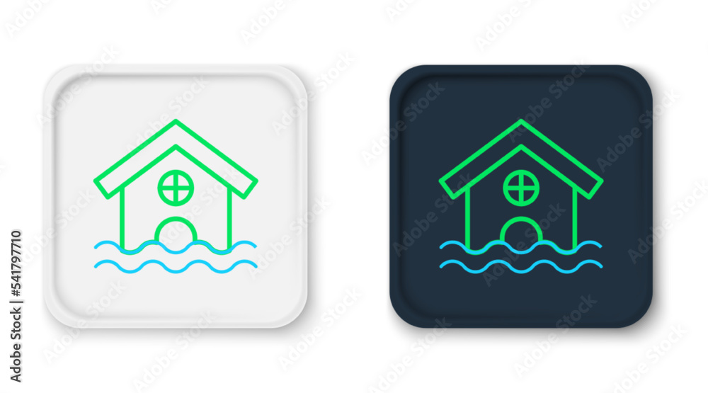 Line House flood icon isolated on white background. Home flooding under water. Insurance concept. Security, safety, protection, protect concept. Colorful outline concept. Vector Line House flood icon isolated on white background. Home flooding under water. Insurance concept. Security, safety, protection, protect concept. Colorful outline concept. Vector