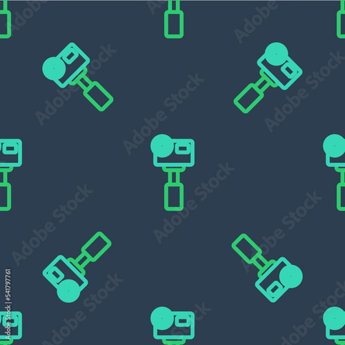 Line Action extreme camera icon isolated seamless pattern on blue background. Video camera equipment for filming extreme sports. Vector