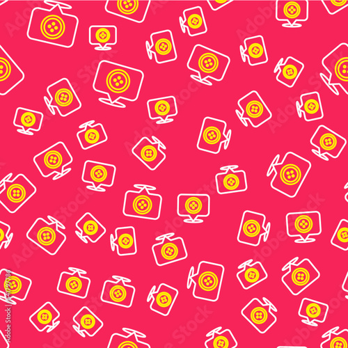 Line Location tailor shop icon isolated seamless pattern on red background. Vector