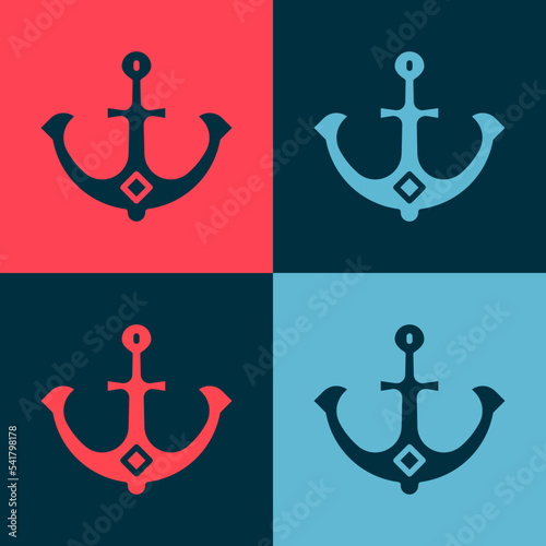 Pop art Anchor icon isolated on color background. Vector