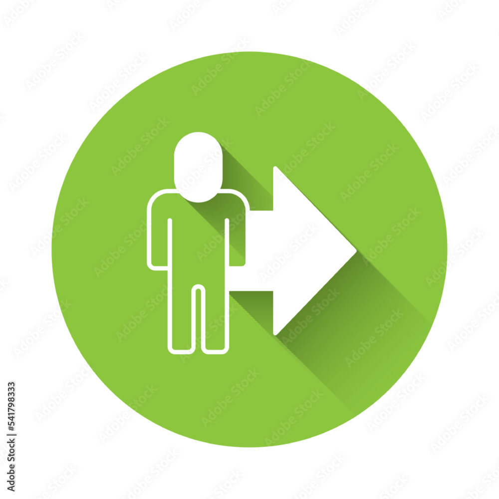 White Leader of a team of executives icon isolated with long shadow background. Green circle button. Vector White Leader of a team of executives icon isolated with long shadow background. Green circle button. Vector