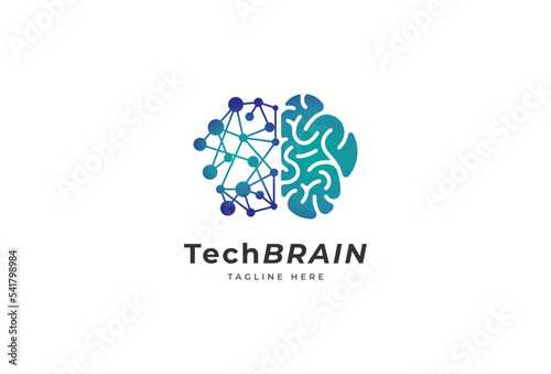 Brain Logo design, technology style brain logo, flat design logo template, vector illustration