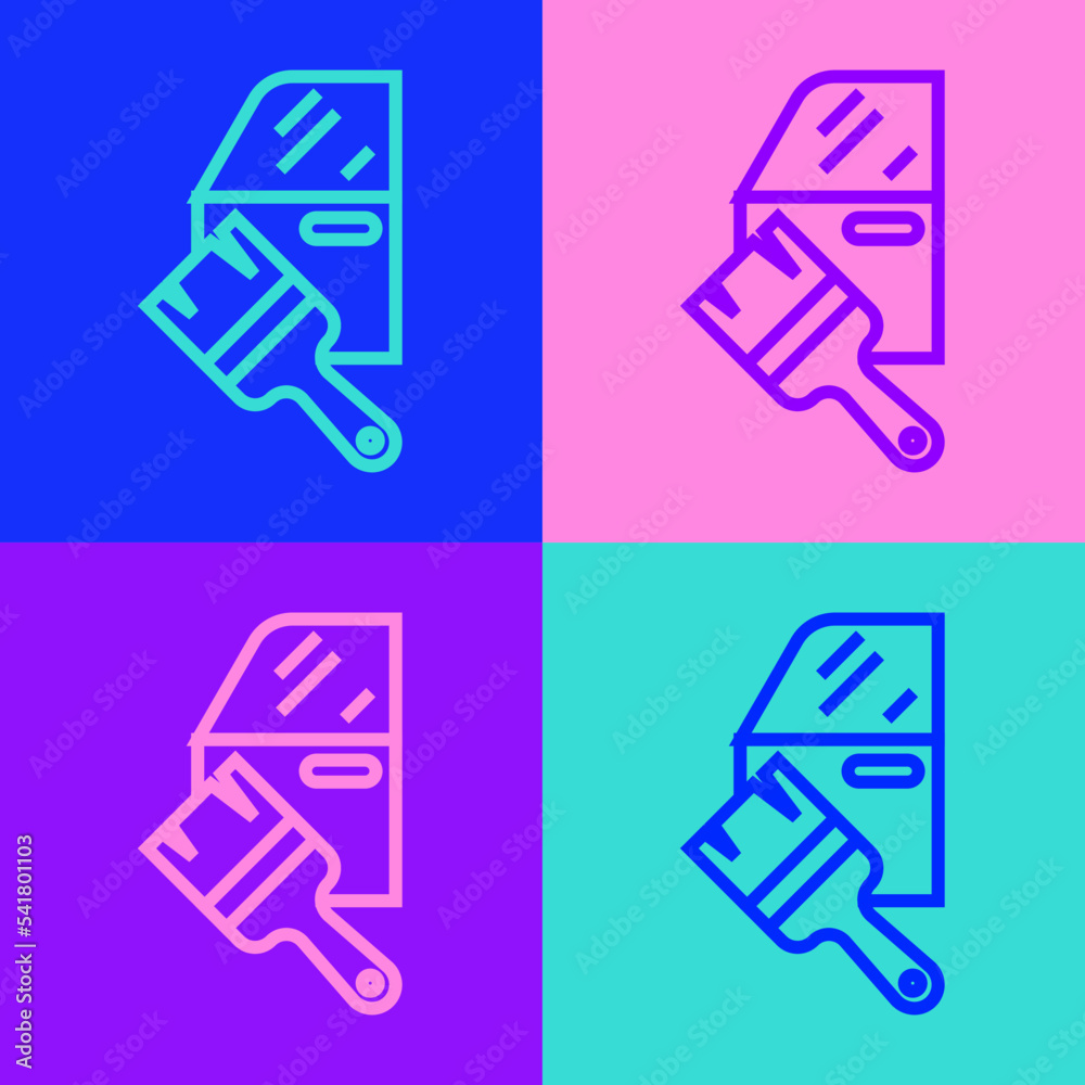 Pop art line Car painting icon isolated on color background. Car body repair process. Vector Pop art line Car painting icon isolated on color background. Car body repair process. Vector