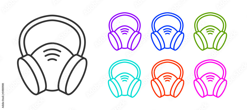 Black line Gas mask icon isolated on white background. Respirator sign. Set icons colorful. Vector