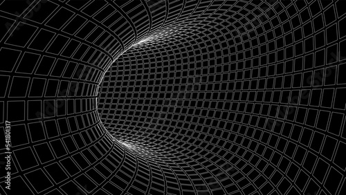 Futuristic abstract curved frame tunnel. 3D hole grid background. For website and banner design. Big data visualization. Vector illustration.