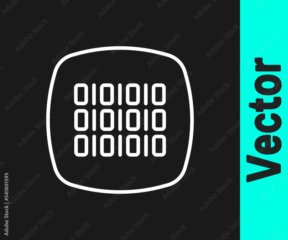 Obraz premium White line Binary code icon isolated on black background. Vector