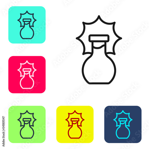 Black line Chemical experiment, explosion in the flask icon isolated on white background. Chemical explosion in a test tube. Set icons in color square buttons. Vector